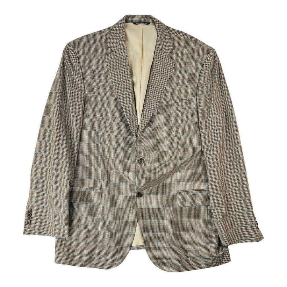 Saks Fifth Ave Brown Houndtooth w/ Blue Check Loro Piana Super 120 Blazer 42R